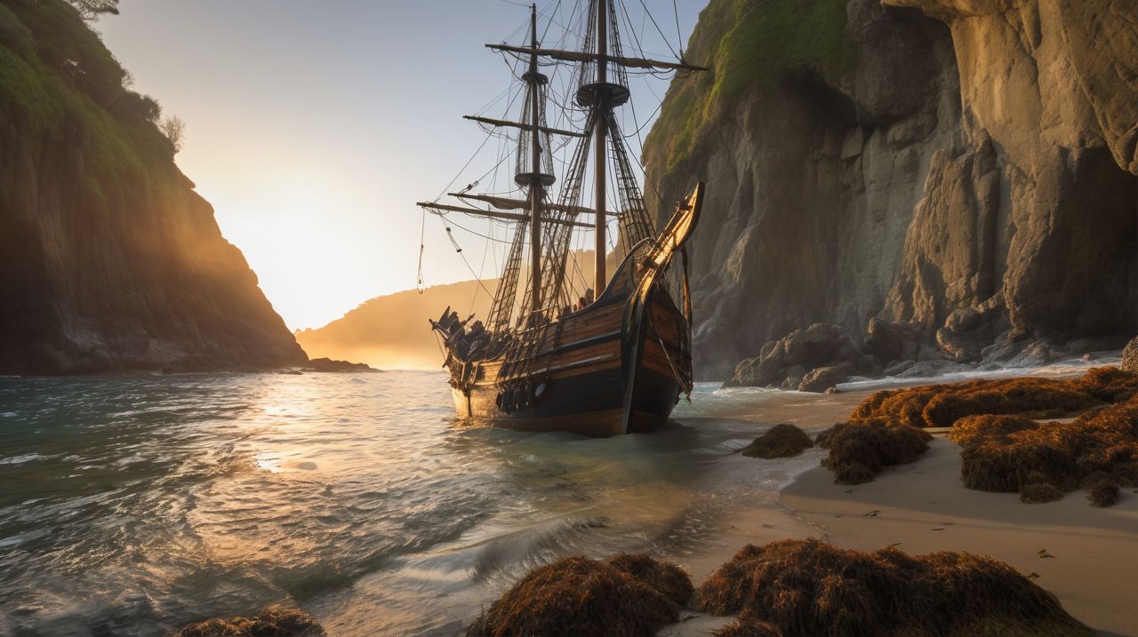 Barco marítimo antiguo navegando en el mar, ilustrando los orígenes de los seguros marítimos en la Edad Media para proteger viajes y mercancías
